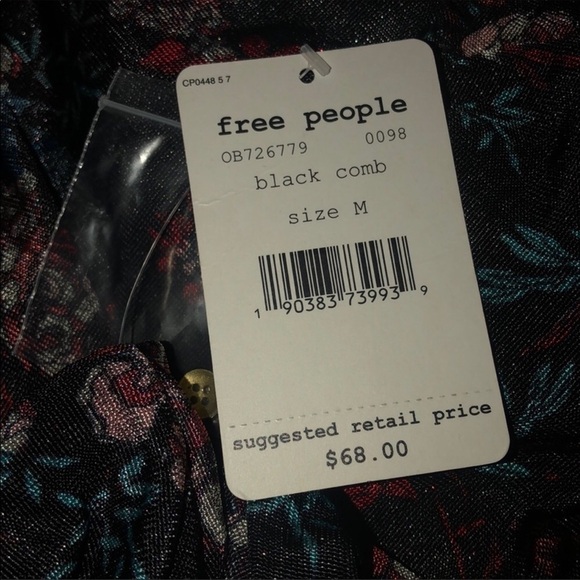 Free People Black Floral Sheer Ruffle Top M - Picture 3 of 7
